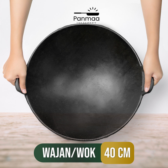 Cast Iron Wajan / Wok / Wajan Besi Cor / wajan Baja Anti Lengket Ukuran (40cm)