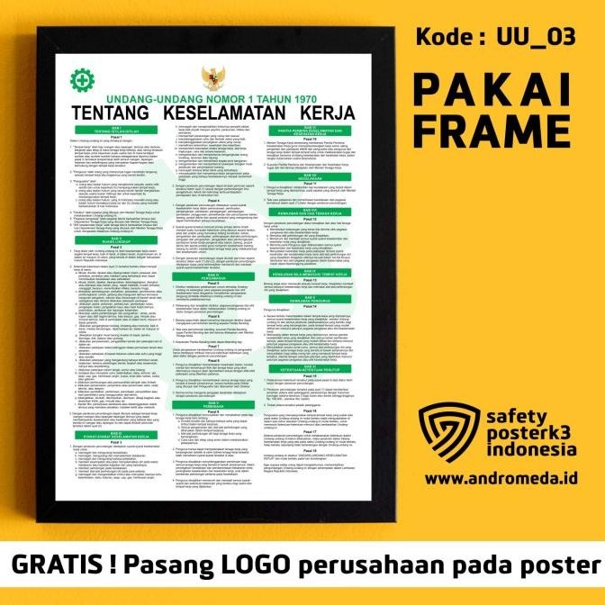 Sale Safety Poster K3 Keselamatan Kerja Uu No.2 +Pigura