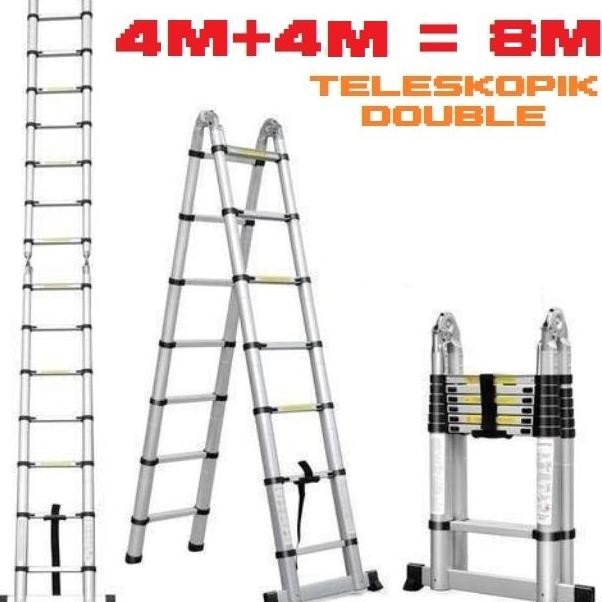 Tangga Teleskopik Double 8M / 8 Meter Type A Tangga Lipat Aluminium