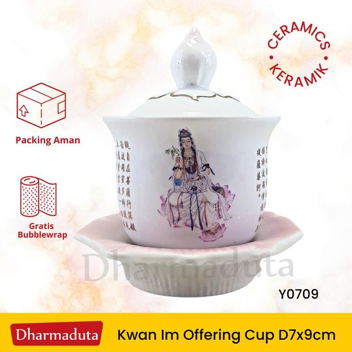 favorit] Gelas Persembahan Sembahyang Kwanim Guanyin Keramik - D7x9cm