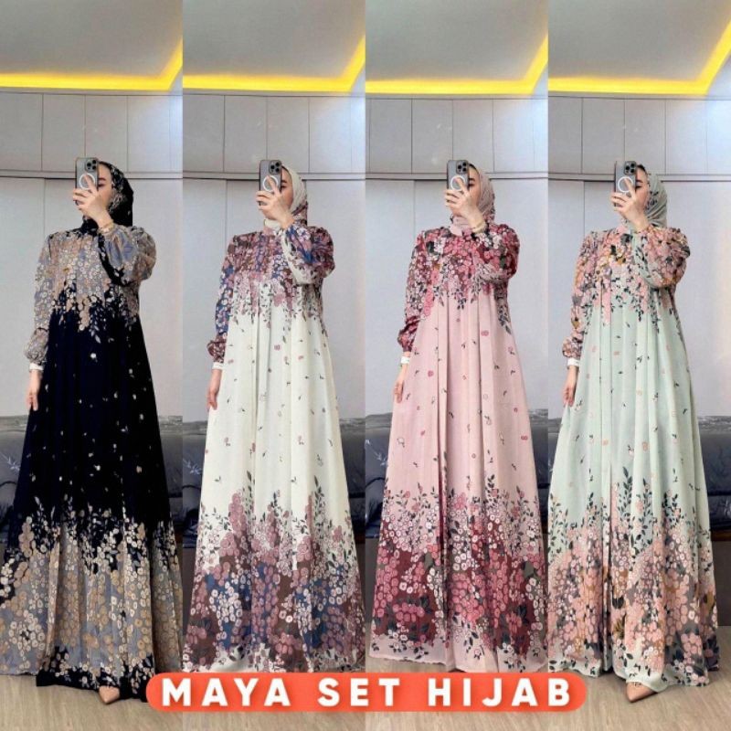 Ramadhan CARISSA SET HIJAB Gamis Rayon premium motif terbaruDress Muslim Lebaran Wanita Syari Remaja