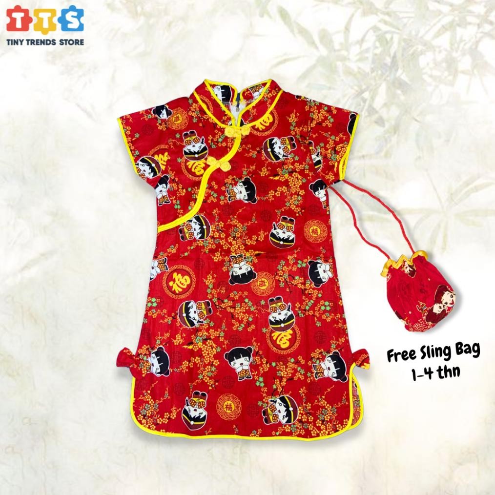 TG SETELAN BAJU CINA ANAK /  DRESS ANAK WANITA CHEONGSAM IMLEK