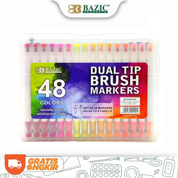 

TERBARU Bazic 48 Colors Dual Tip Brush Markers - Spidol Warna