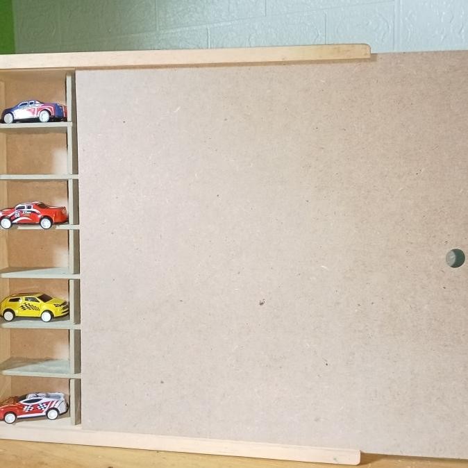 Rak Hotwheels kayu - Rak mobil mainan - Rak hotwheels dengan tutup GVS