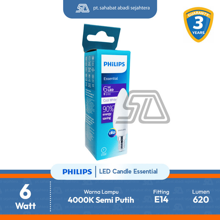 Philips Lampu Bohlam LED Candle Essential 6W E14 Semi Putih 4000K