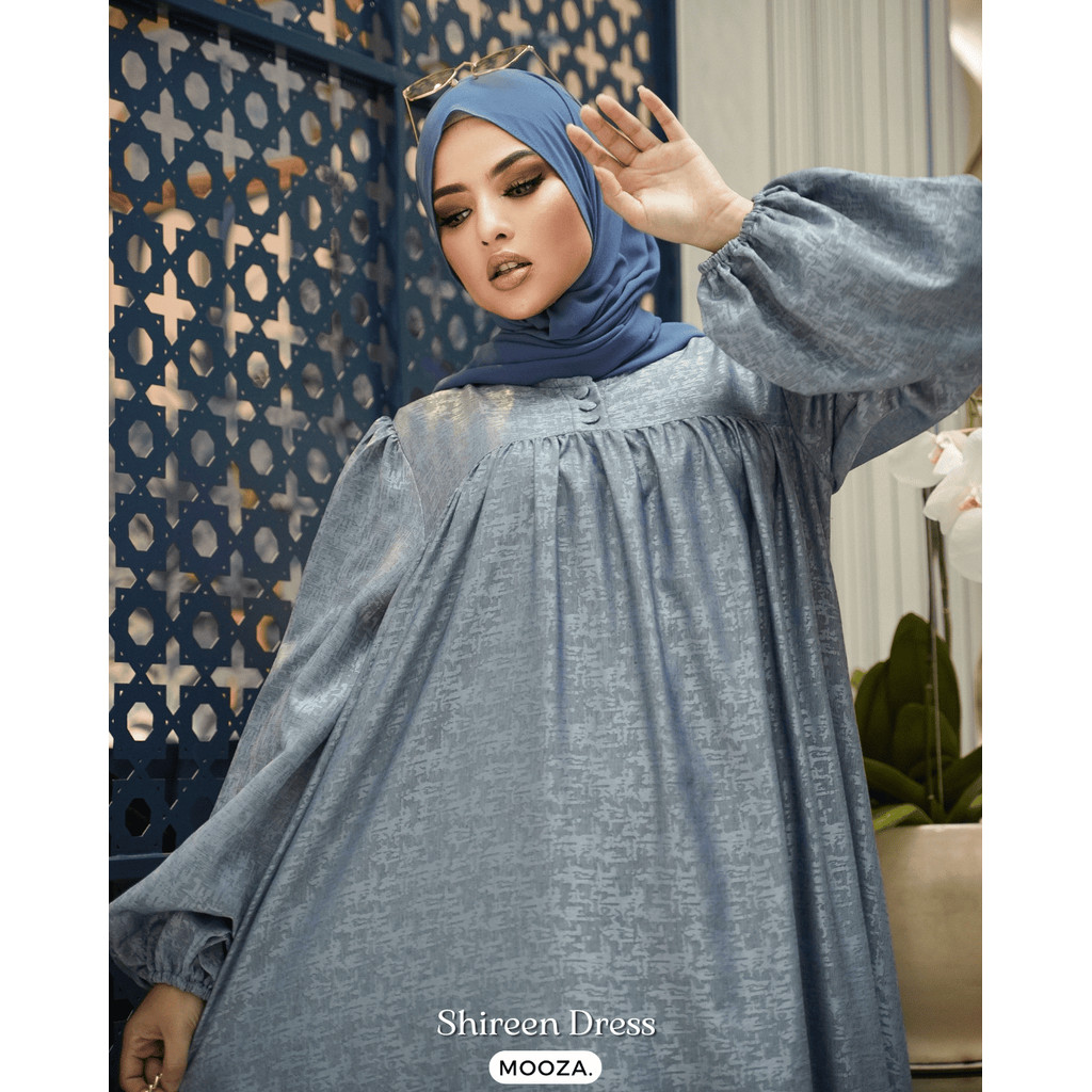 Shireen Dress Blue | Model Gamis Terbaru | Baju Muslimah | Model Baju Gamis Kombinasi Brokat Terbaru