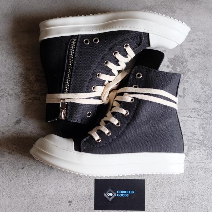 TERMURAH - Rick Owens DRKSHDW Ramones High Top Sneaker Black Canvas