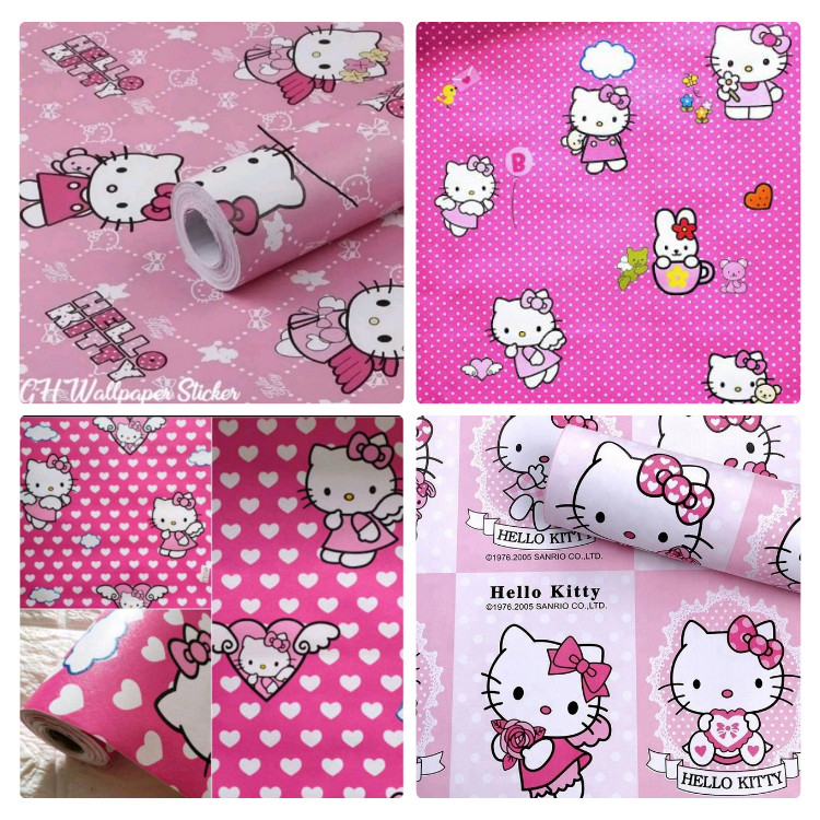 Wallpaper Dinding Kamar Tidur Anak Perempuan Wallpaper Sticker Dinding Karakter Hello Kitty Pink