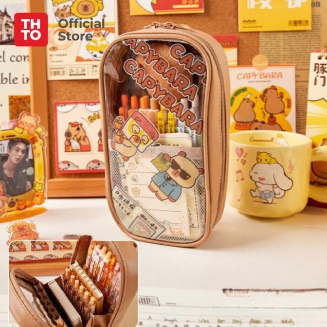

THTO Layer Tas Tempat Pensil Case Pouch Anak Sekolah Capybara Transparan PVC Stationery Kantor A113 HFS