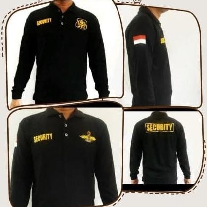 

diskon! polo security lengan panjang hitam - bordir logo kuning & wings