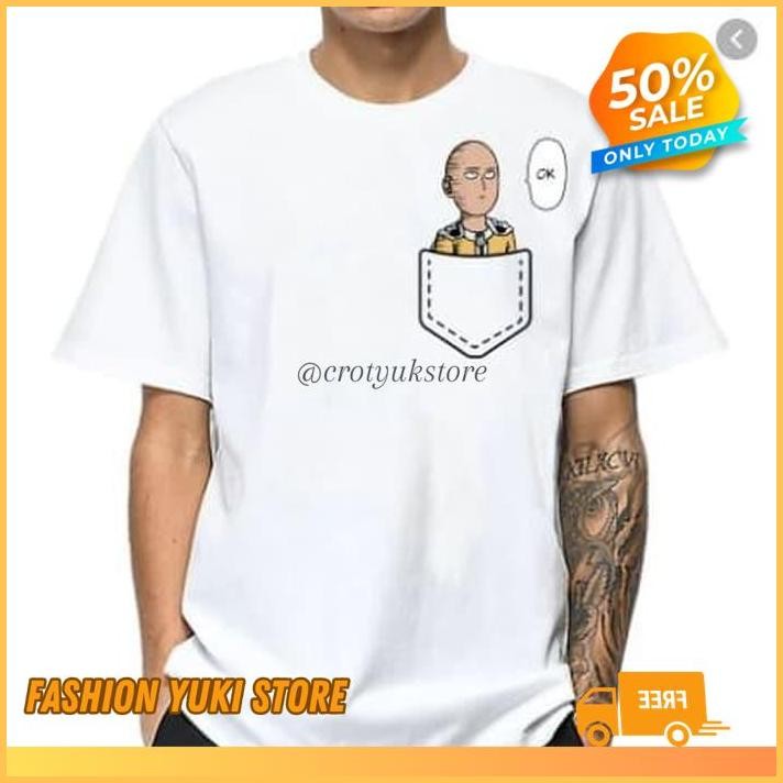 KAOS TSHIRT BAJU COMBED 30S DISTRO KECIL ANIME ONE PUNCH MAN SAITAMA POLOS  CUSTOM ANAK DEWASA COD  