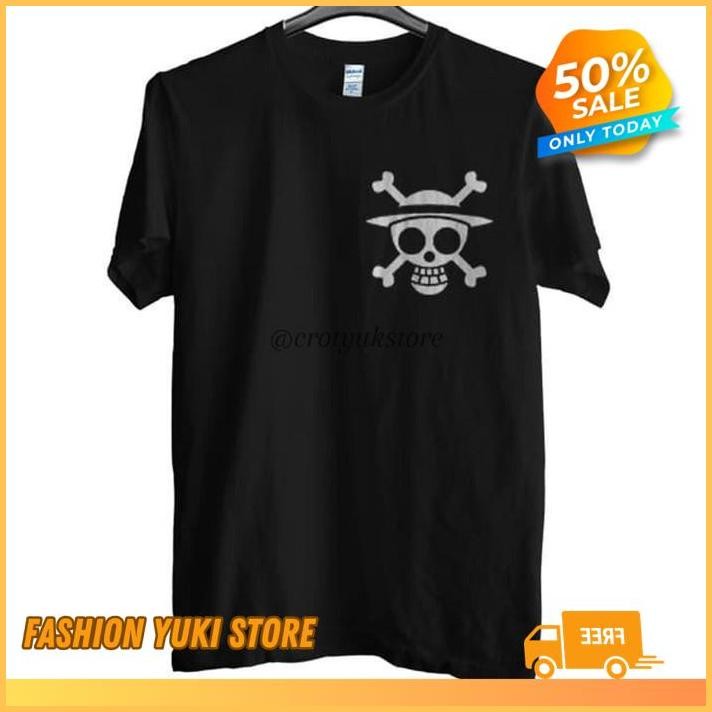 KAOS TSHIRT BAJU OBRAL MURAH DISTRO LOGO KECIL ONE PIECE MONKEY D LUFFY  ANIME MANGA POLOS CUSTOM IN