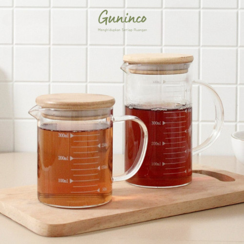 Gaku Gelas Ukur Gelas Takar Kaca Tutup Kayu Premium Minuman Minyak