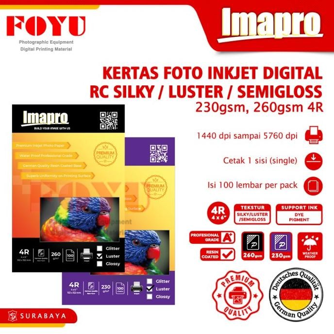 

sale! kertas foto inkjet imapro professional rc silky luster 260gsm 4r