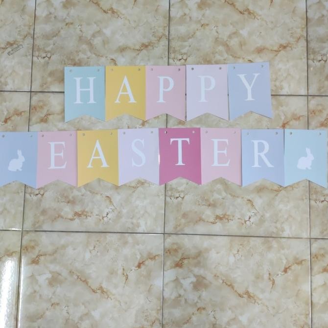 Kualitas terbaik] bunting flag banner segilima custom happy easter / selamat hari paskah