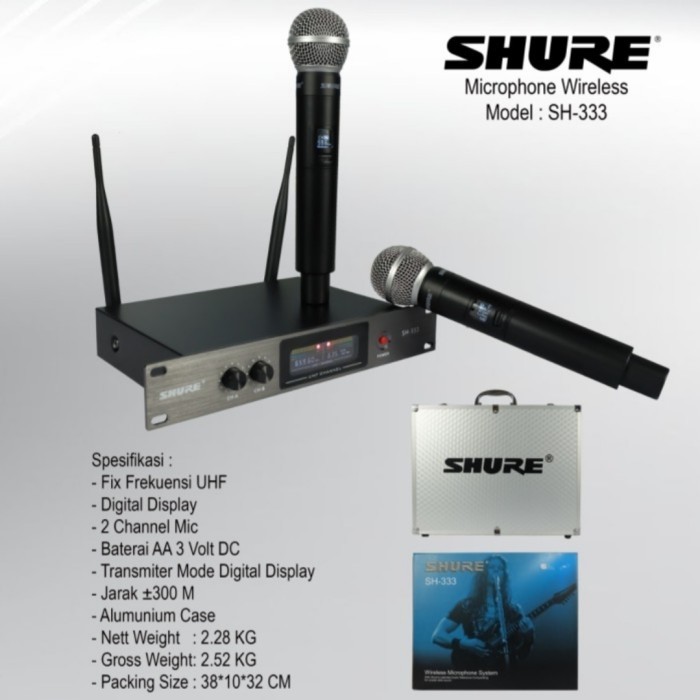 Hilmawanmall - Mic Wireless Shure Sh333 / Sh 333 / Sh-333 Free Hardcase