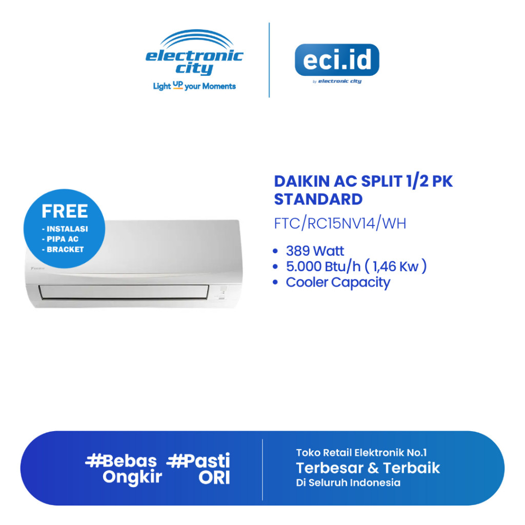 Daikin AC Split 1/2 PK Standard - FTC/RC15NV14/WH