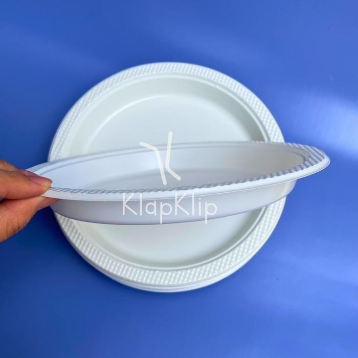 100Pcs Piring Makan Plastik 9 Inch 23Cm Putih - Piring Sekali Pakai