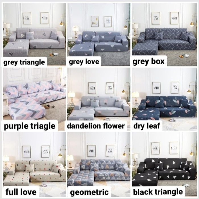 COVER SARUNG SOFA LETER L ELASTIS MOTIF IMPORT