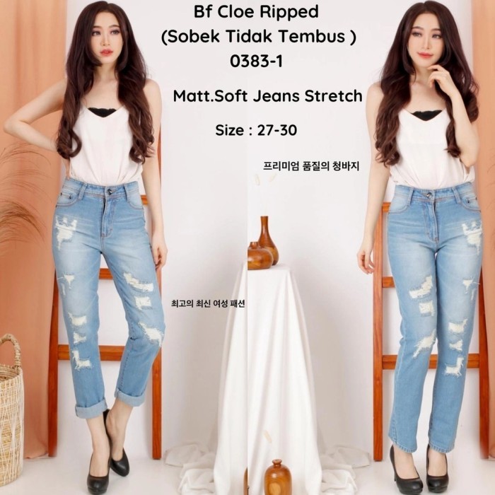 

TERLARIS! JEANS WANITA MOTIF ROBEK ROBEK//BF CLEO RIPPED 0383-1