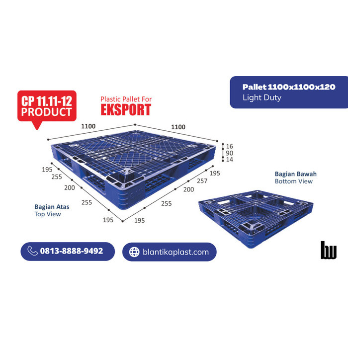 

PROMO! Pallet Plastik Baru 110x110x12 Warna Biru