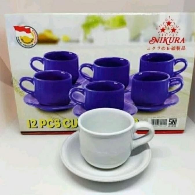 Cangkir Set / Cangkir Teh / Cangkir Kopi warna putih Nikura Set Isi 12 Pcs gelas set HUSUS PENGIRIMN