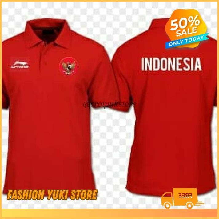 KAOS POLO SHIRT TSHIRT BAJU KERAH DISTRO LINING BURUNG GARUDA INDONESIA HOME MERAH  TIMNAS POLOS CUS