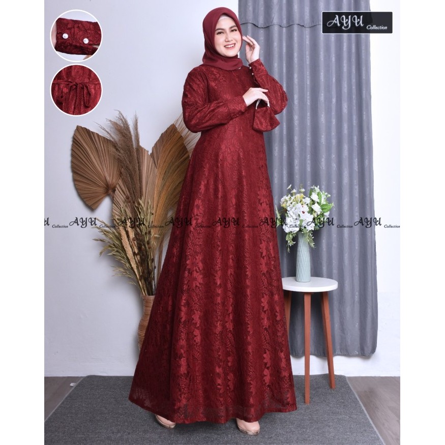 Dress Wanita Baju Pesta Gamis brukat + Furing