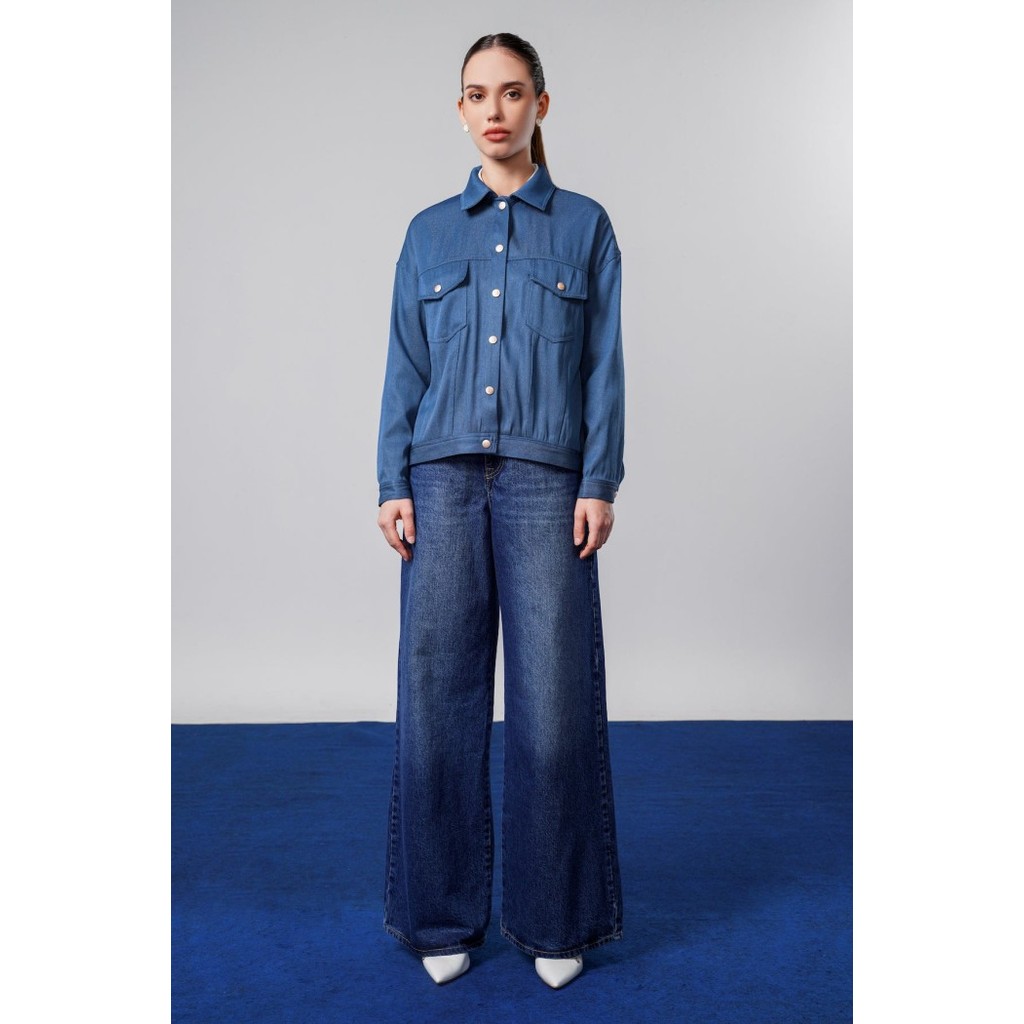 Benang Jarum - Helga Pleated Denim Jacket - Navy