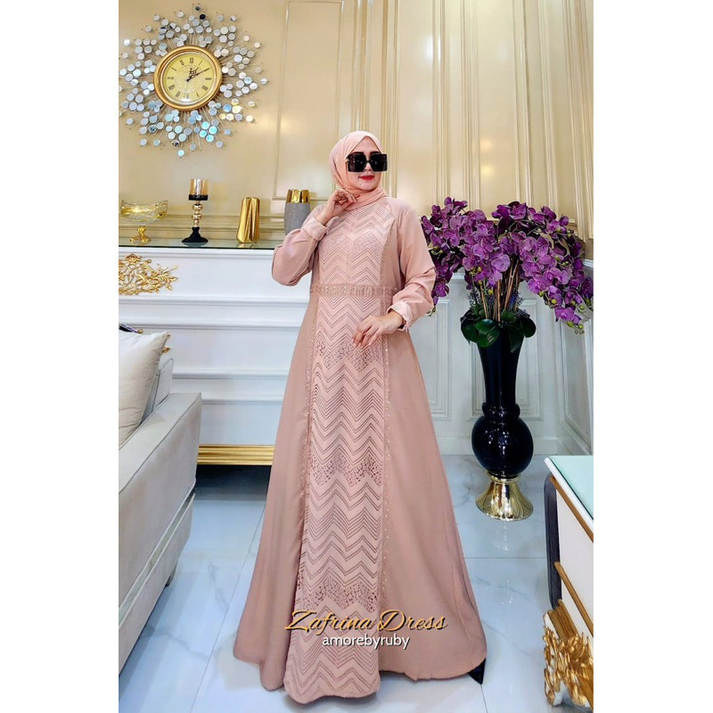 ZAFRINA DRESS AMORE BY RUBY GAS BRUKAT SWAROVSKY MEWAH BUSUI FRIENDLY ALL SIZE WUDHU ABLE BESTSELLER