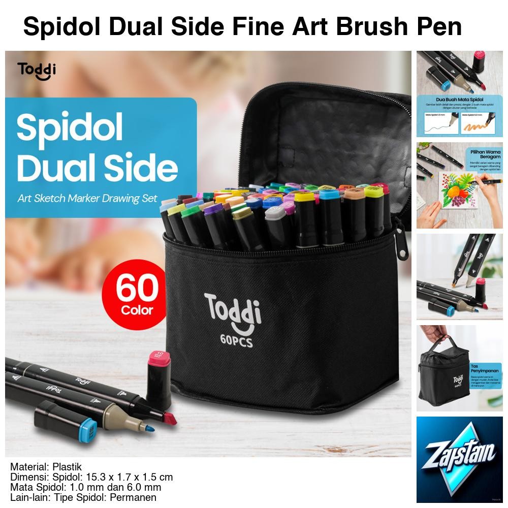 

Spidol Dual Side Fine Art Brush Pen Art Marker Set 60 Color - HL270