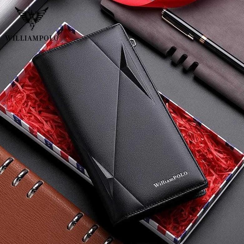 Baru RFID kualitas tinggi kulit asli pria dompet fashion desain dompet panjang William Polo original