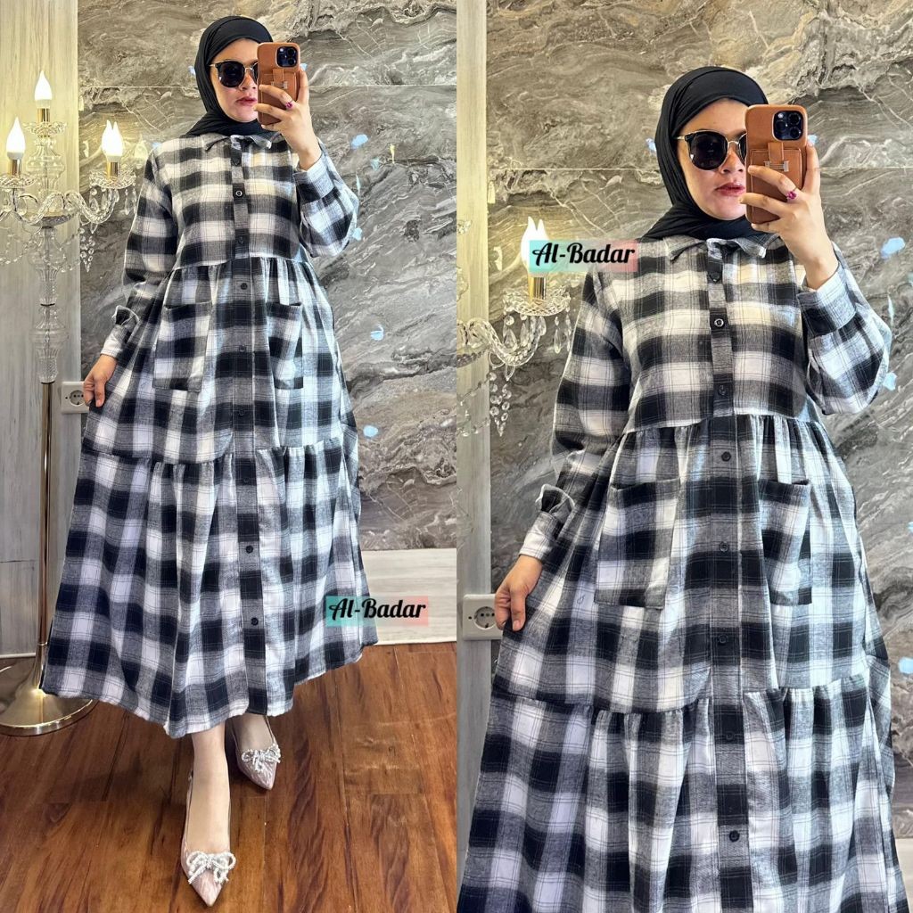 GAS KOTAK KERAH KANCING MODEL /GAS FLANEL/GAS KOTAK IMPORT/DRES KOTAK KOTAK/GAS MEWAH/BUSUI