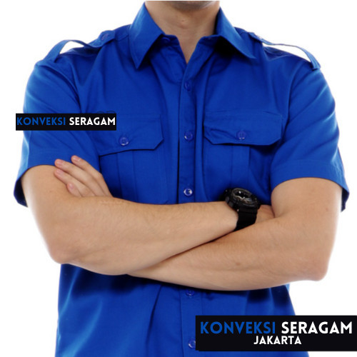 PDL Baju Kemeja Seragam Kerja Pakaian Dinas Lapangan Biru Bordir