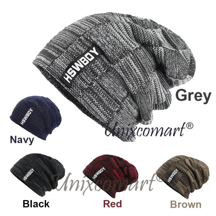 HSWBOY Topi Kupluk Beanie Dewasa Knitted Hat Bahan Rajut Tebal Bulu