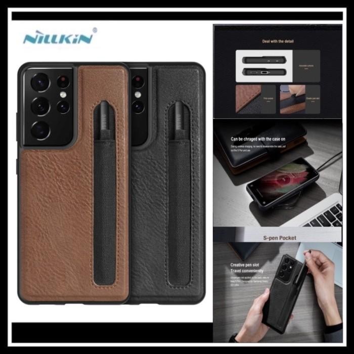 Original Samsung Galaxy S21 Ultra 5G Nillkin Aoge Original Hard Case Casing Leather Slot Pen Bumper 