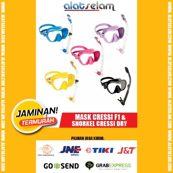 TERBARU Combo Cressi MS F1 / Kacamata Cressi F1 + Snorkel Cressi Dry Snorkling