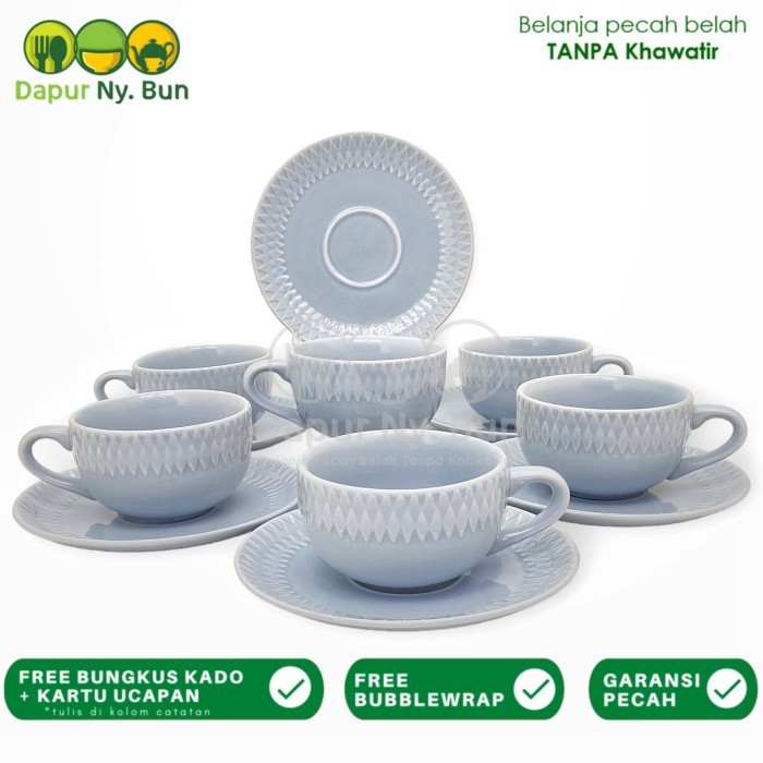 TERBARU 6 Pasang Cangkir Kopi Set Motif Diamond / Tea Cup Saucer HOT SALE