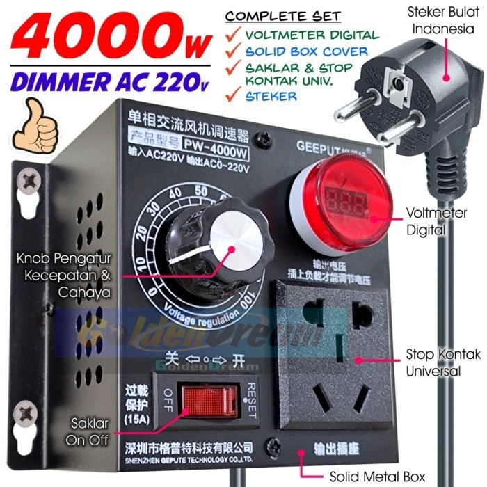 TERBARU Complete Dimmer AC 4000W Lampu Motor Gerinda Bor Kipas 220v Dimer PWM