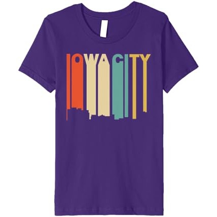 Retro 1970's Style Iowa City Iowa Skyline Kaos |XZDPhFQu|