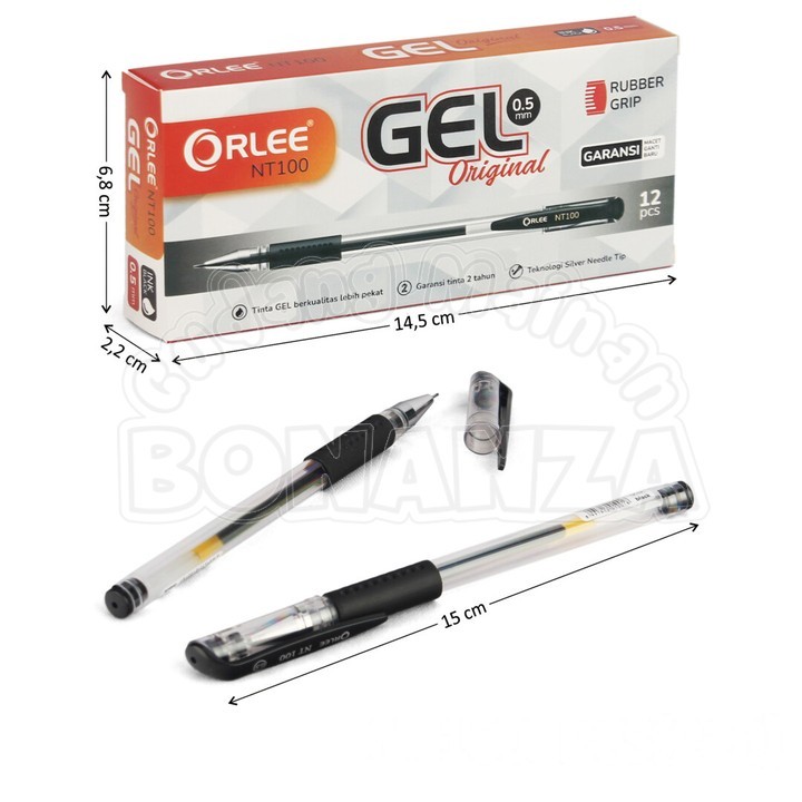 

[Bonanza] Bolpoin Hitam 0,5 mm Orlee Gel Original Peralatan ATK