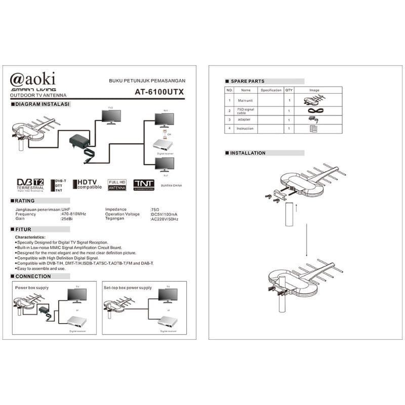 AOKI ANTENA DIGITAL/ANTENA STB/ANTENA LUAR AOKI AT-600/6200
