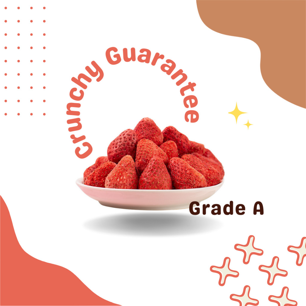 

Freeze Dried Fruit Strawberry 1 kg / Strawberry Utuh Kering Manis untuk snack, topping oatmeal,