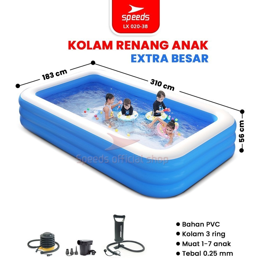 SPEEDS Kolam Renang Anak 310x183x56cm Ukuran Jumbo Kolam Renang Tiup Pompa Bahan Kuat Inflatable Swi