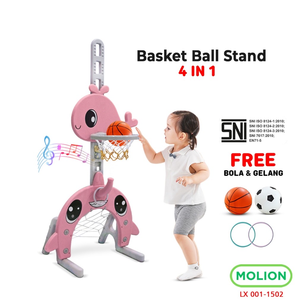 Mainan SNI Ring Bola Basket Anak 4in1 Gawang Bola Anak Tiang Basket Ring Edukatif Model Paus Berstan
