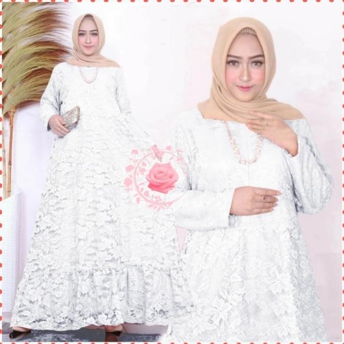 Gamis pesta brukat XXXL puspa putih maxi brokat 3XL jumbo pus GB Terlaris