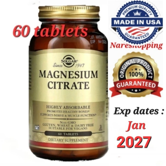 Solgar Magnesium Citrate 420 mg 60 tablets ORI USA