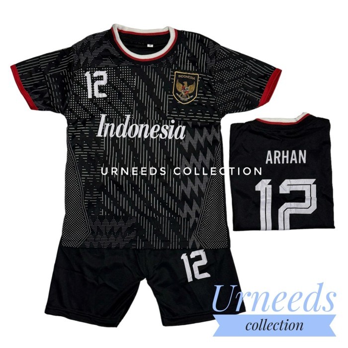 PROMO SPECIAL SETELAN BAJU BOLA ANAK LAKI LAKI TIMNAS INDONESIA HITAM ARHAN LIGA