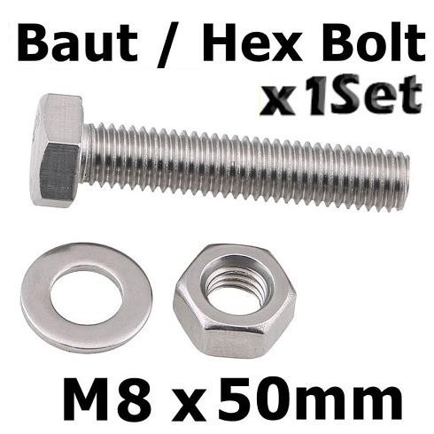 :::::::] Baut Mur M8 x 50 Hex Bolt Galvanis Kunci 13 Ukuran M8x50mm Pitch 1.25