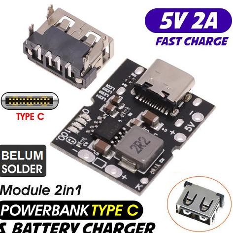 """] Kit Modul Power Bank USB Type-C Fast Charger Step Up 2A Baterai 18650